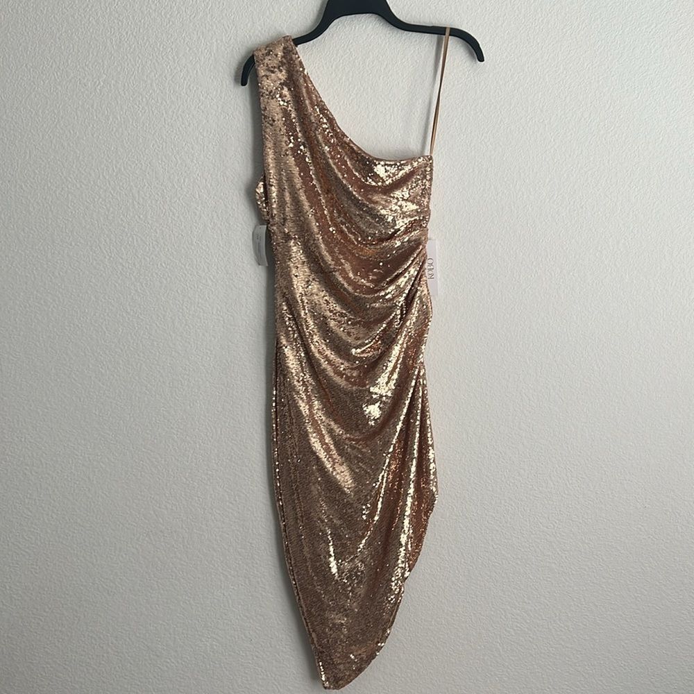Ronny Kobo Kelly Sequin One-Shoulder Dress, Metallic Gold Size S - Picture 7 of 13